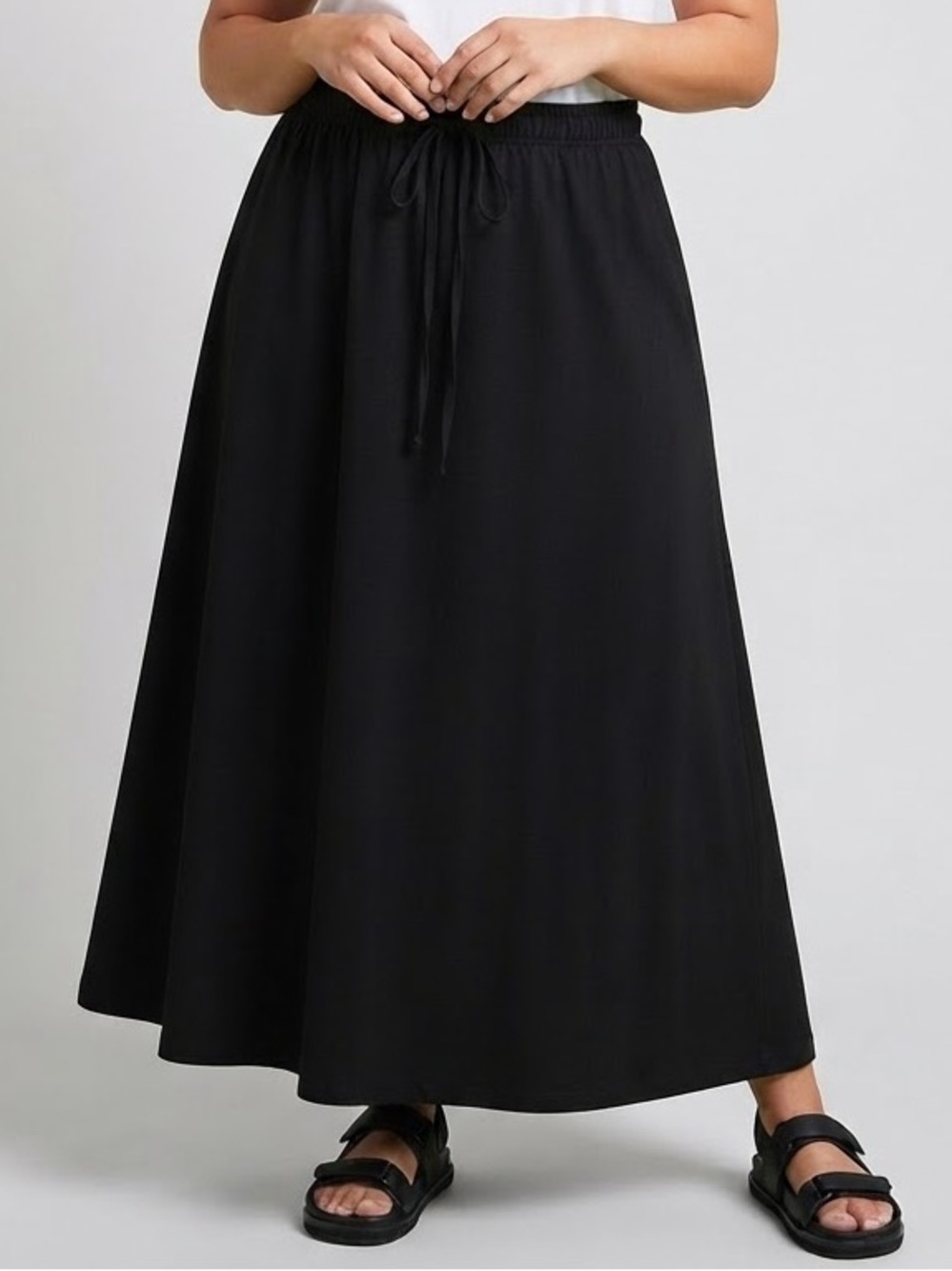 Black Stretchy Elastic Waist Maxi Skirt XXL
